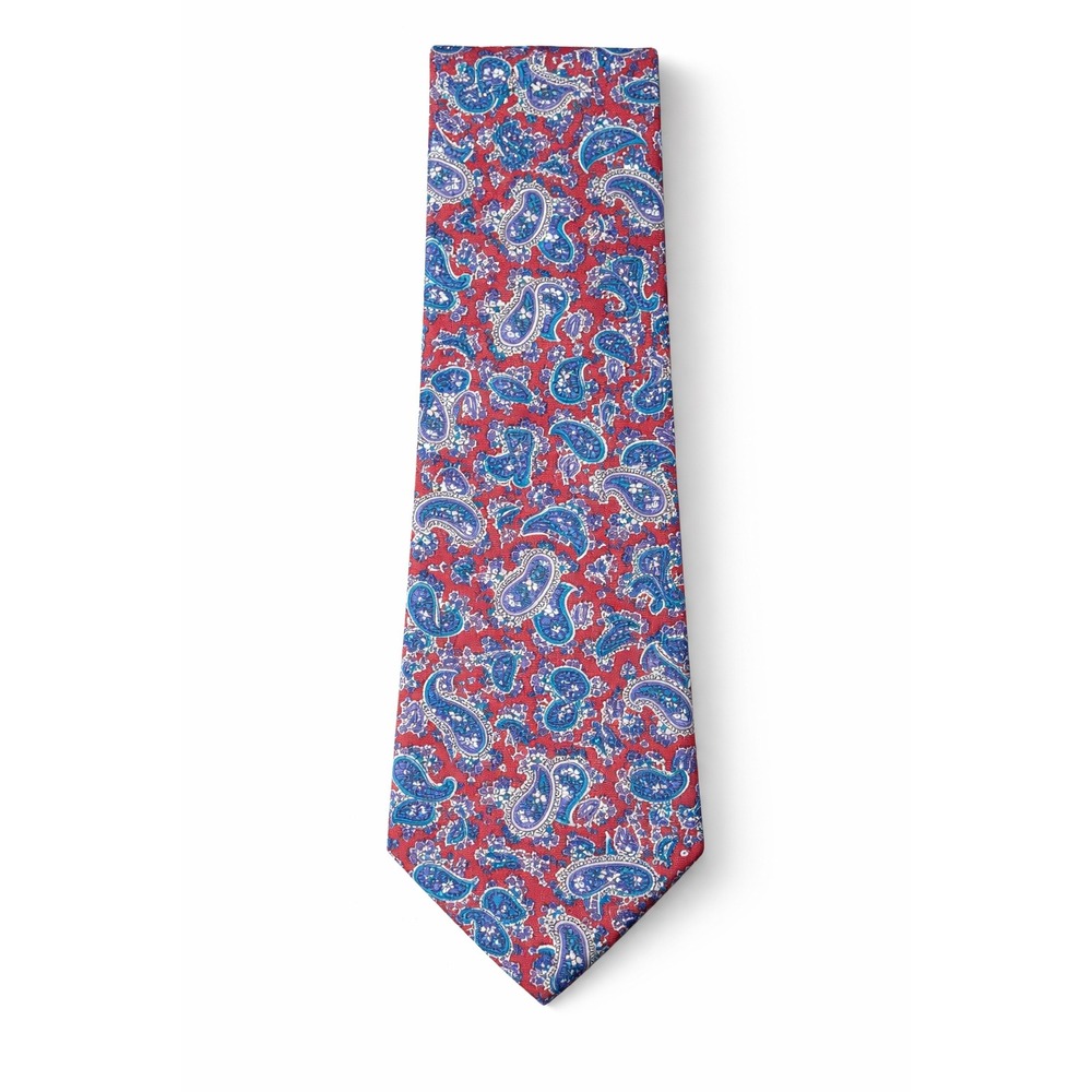 Christian Dior Mens Red Blue Paisley Silk Tie Italian‎ Fabric Made in USA
